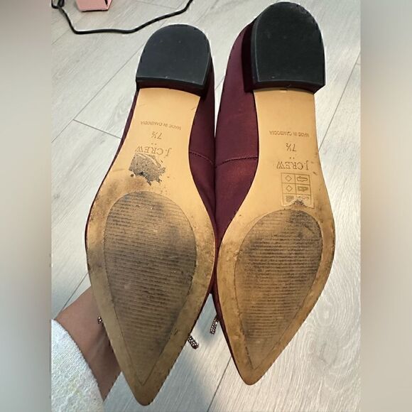 J. Crew Burgundy Flats Pointed Toe Bow Size 7.5 - Picture 5 of 8